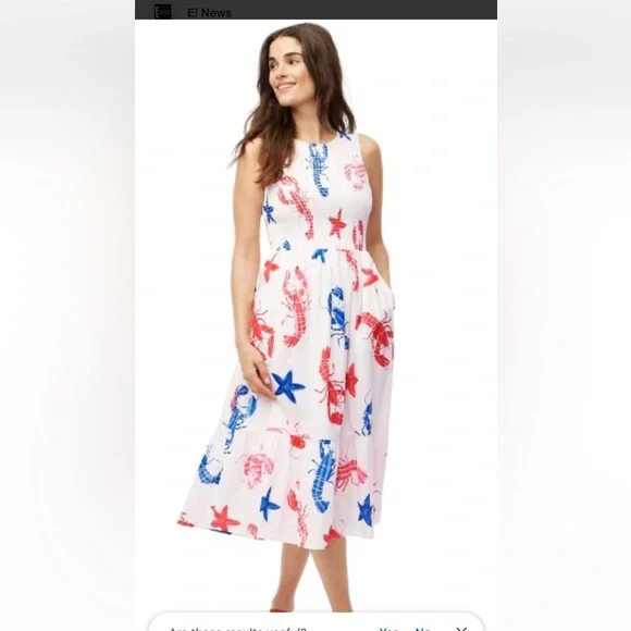 J. Crew White Dress with Red & Blue Lobster Print - Picture 1 of 7